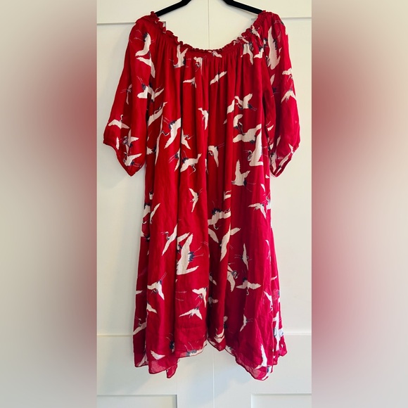 Elegant Red Bird Print Dress - Picture 4 of 7